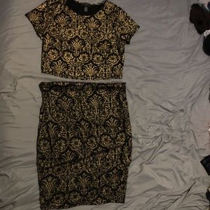 A two piece top and skirt